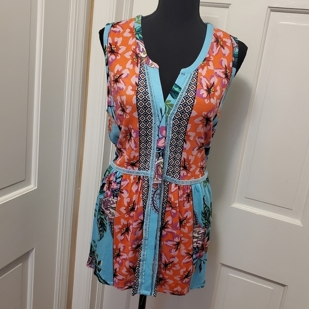 Cupio Colorful Floral/Paisley Print Sleeveless Knit Top, Size XL, Boho